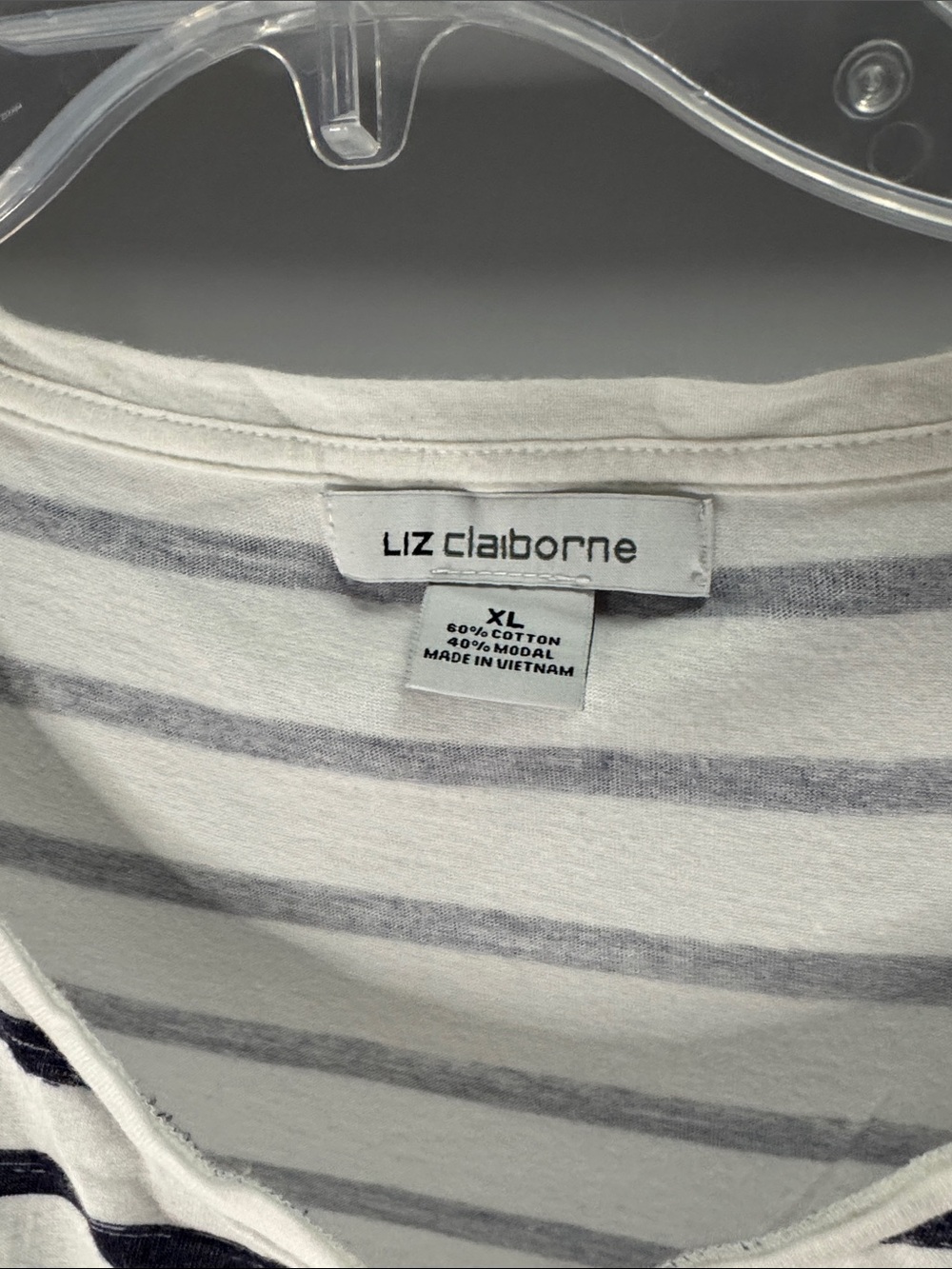 Liz Claiborne White and Navy Striped Sleeveless Tank - Picture 3 of 5